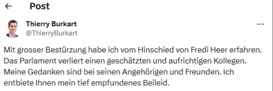 FDP-Präsident Thierry Burkart spricht sein Mitgefühl aus.