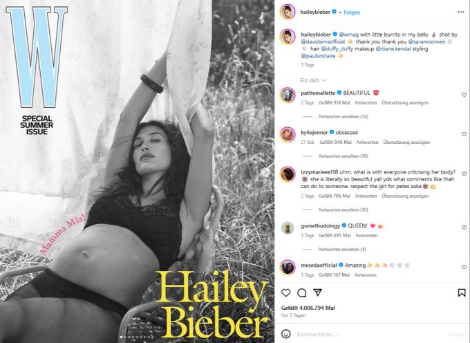 Mittlerweile präsentiert Hailey Bieber ihren Schwangerschaftsbauch stolz auf Instagram. hailey bieber