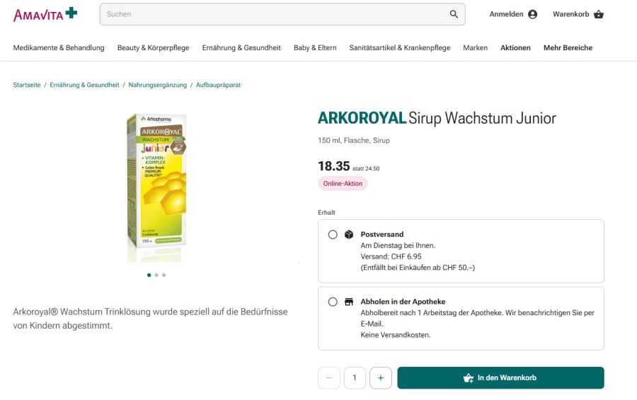 ...oder «Arkoroyal Sirup Wachstum Junior».