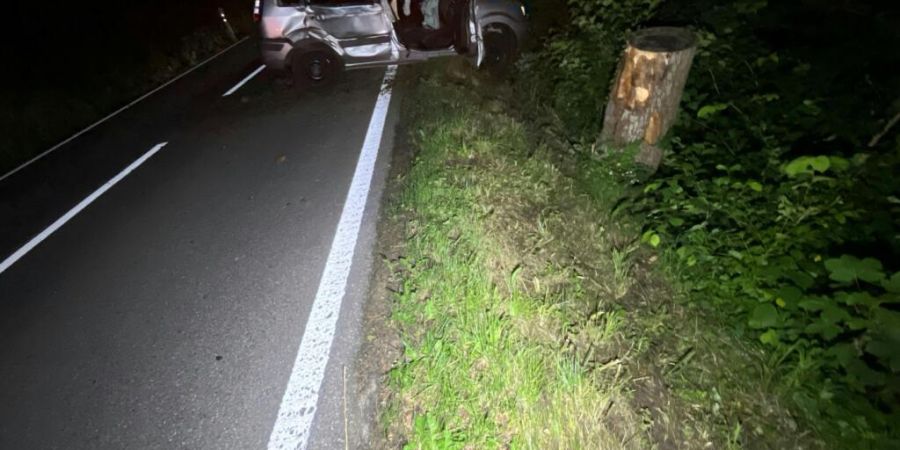 Ein Automobilist und seine Mitfahrerin sind am Dienstagabend in Dornach nach der Fahrt in einen Baumstrunk leicht verletzt worden.