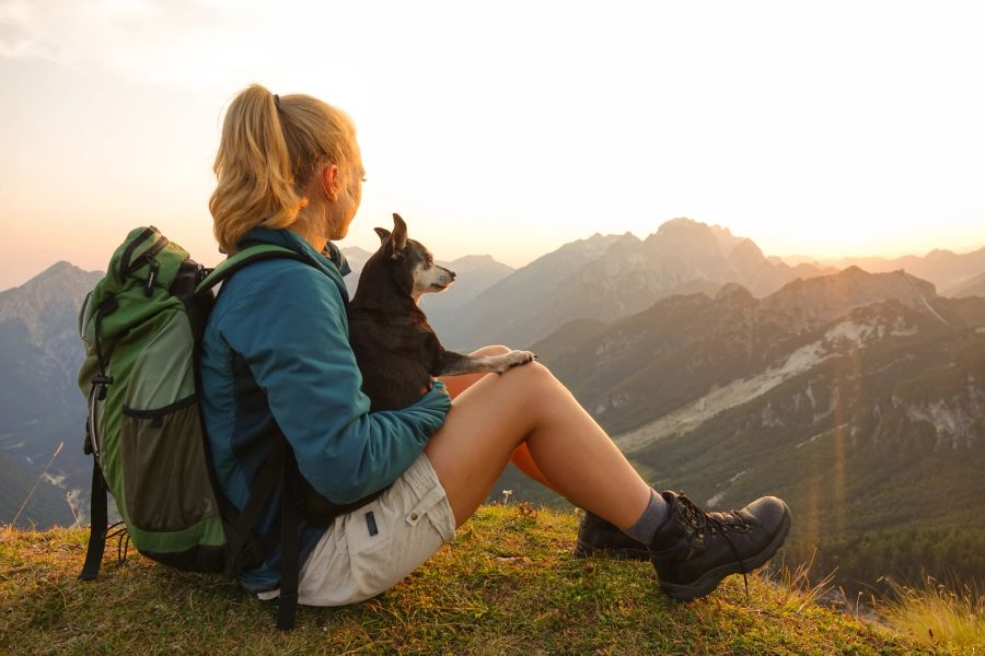 Frau Hund Berge Sonnenuntergang