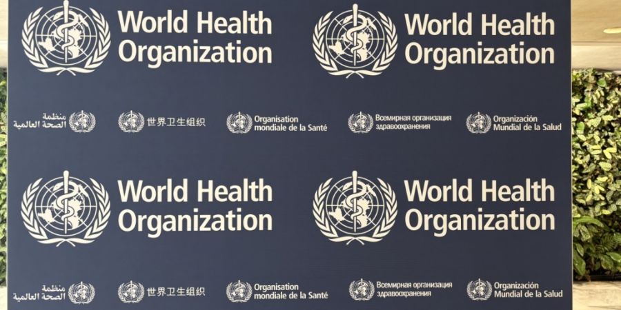 ARCHIV - Ein Aufsteller mit dem Logo der Weltgesundheitsorganisation (WHO). Foto: Christiane Oelrich/dpa