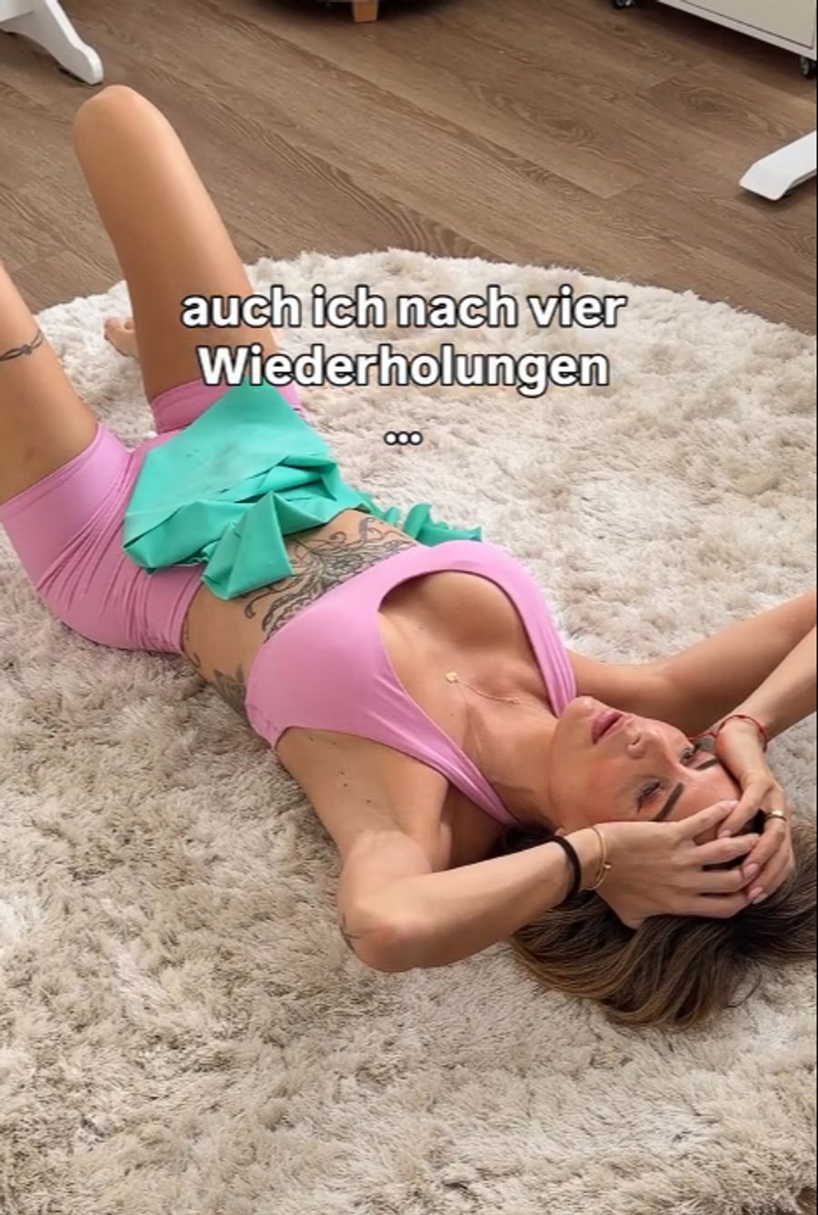 An ihr gewohntes Trainingsprogramm ist für die fitnessbegeisterte 33-Jährige derzeit nicht zu denken.