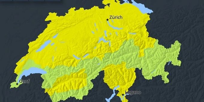 Gelb bedeutet mässige Gefahr für Glatteis auf den Strassen. wetter