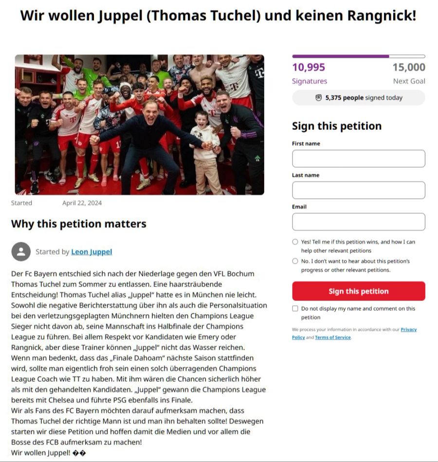 Bayern München Rangnick Petition