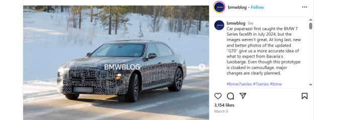 Der Kühlergrill könnte beim Facelift eventuell etwas kleiner ausfallen. Screenshot Instagram @bmwblog