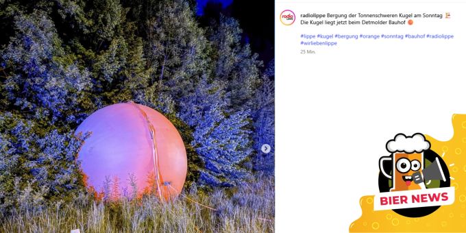 Das Kugel-Kunstwerk landete nach seiner Abfahrt im Gebüsch. tonnenschwere rosa Kugel Strasse