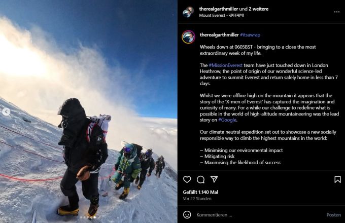 Das Narkosegas wurde zur Vorbeugung gegen Höhenkrankheit am Mount Everest verabreicht. Mount Everest