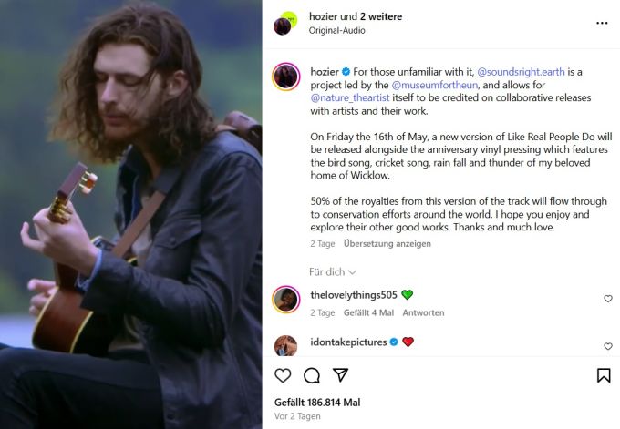 Hozier bringt seinen Song «Like Real People Do» mit Naturklängen neu heraus. Hozier