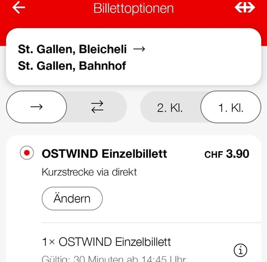 Auch in Sankt Gallen gibt es 1.-Klasse-Billets in Bussen.