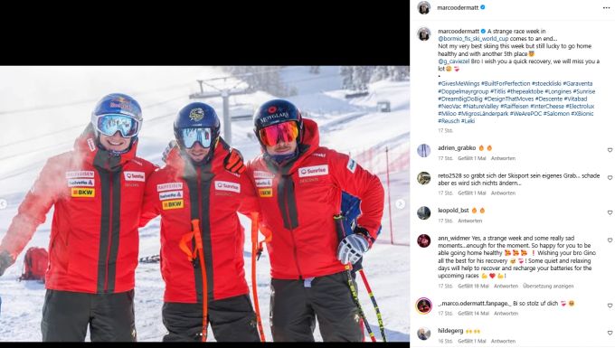 Marco Odermatt denkt in seinem Insta-Post auch an seinen Freund Gino Caviezel. Marco Odermatt