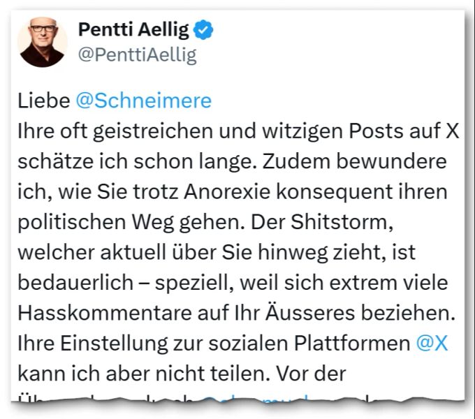 SVP-Politiker Pentti Aellig zeigt, wie man Grünen-Nationalrätin gleichzeitig unterstützen und kritisieren kann. Pentti Aellig Meret Schneider