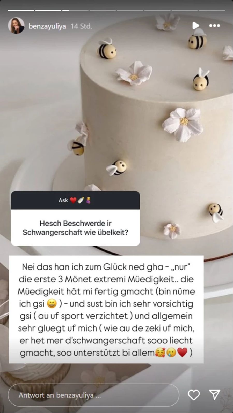 Die Ex-Bachelorette schildert von ihren bisherigen Erlebnissen während der Schwangerschaft.