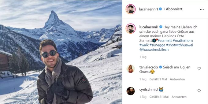 Luca Hänni strahlt vor dem Matterhorn. luca hänni