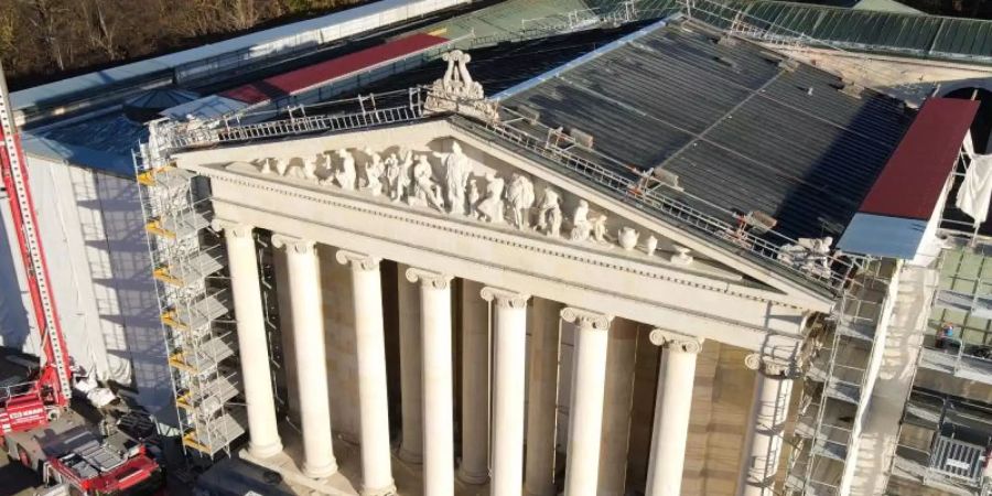 Die Glyptothek am Münchner Königsplatz von oben. Foto: -/Stmb/dpa