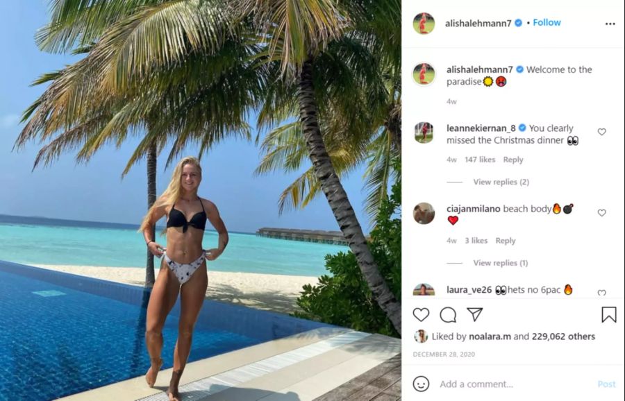 Alisha Lehmann hielt sich in der Winterpause auf den Malediven fit.