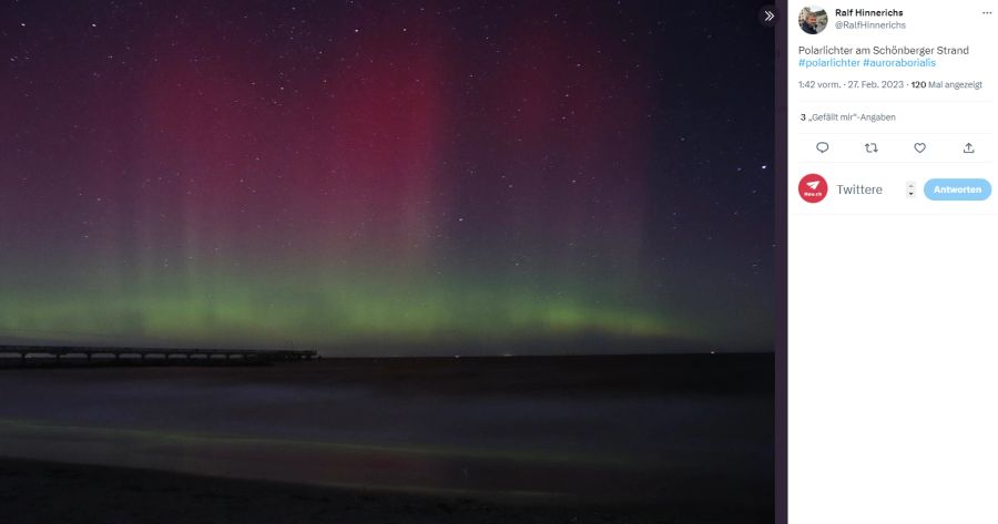 Polarlichter in der Nähe von Schönberg, Schleswig-Holstein.