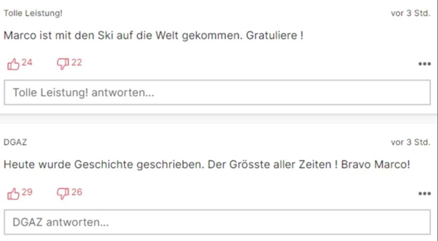 Die Leser sind von Marco Odermatt begeistert: Ist er etwa schon mit den Skis auf die Welt gekommen, fragt sich ein Nau.ch-Leser.