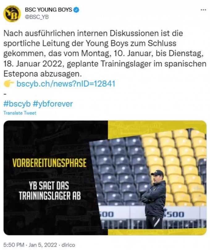 Der BSC Young Boys verzichtet auf das Trainingslager in Spanien. BSC Young Boys