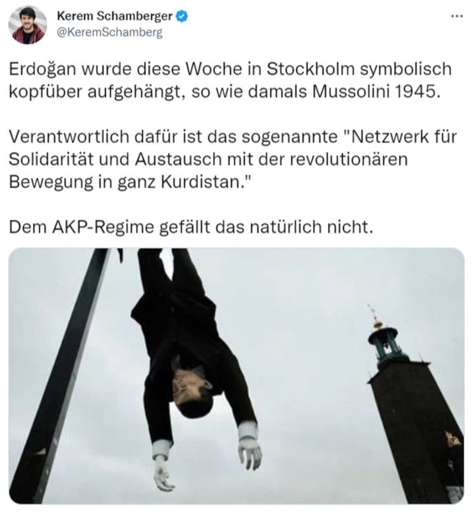 Der gehängte Erdogan in Stockholm. Erdogan