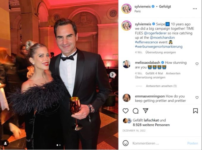 Roger Federer Mitte Dezember 2022 mit Sylvie Meis an einer Gala in Paris. roger federer