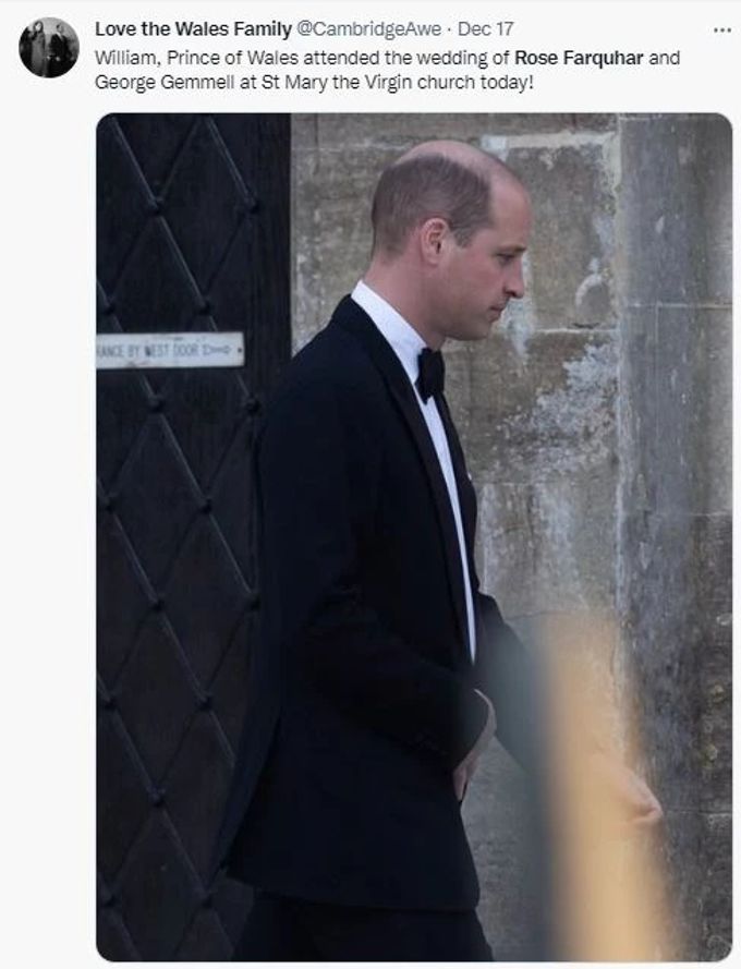 Prinz William war als Gast bei der Hochzeit seiner Ex-Freundin Rose Farquhar. Prinz William