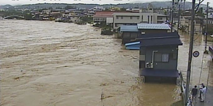 Überschwemmungen in Yamagata. Japan