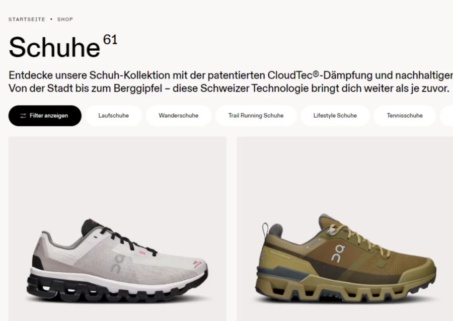 Im Onlineshop ist eine grosse Preisdifferenz zwischen dem In- und Ausland bemerkbar. In den USA ist der Schuh fast 100 Franken günstiger als in der Schweiz, in Norwegen sind es 65 Franken U