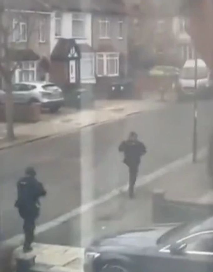 Die Polizisten verfolgen den Hund im Westen Londons, nachdem sie auf ihn geschossen hatten. Hund London