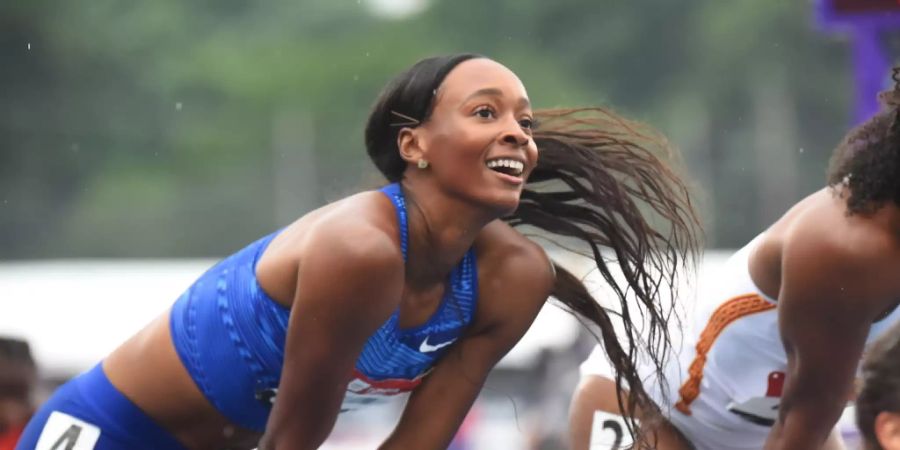 Dalilah Muhammad kann es kaum glauben, dass sie den Weltrekord über 400 m Hürden verbessert hat