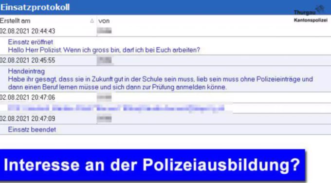 Auf Facebook veröffentlicht die Thurgauer Kantonspolizei das Gespräch zu Werbezwecken. Kantonspolizei Thurgau