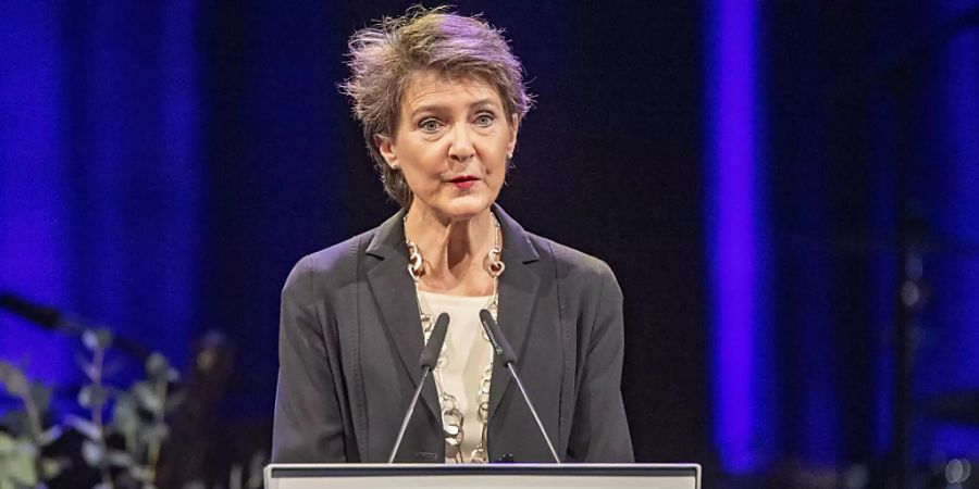 Bundesrätin Simonetta Sommaruga bei ihrer Rede zur Eröffnung des Branchenanlasses Swiss Media Forum in Luzern.