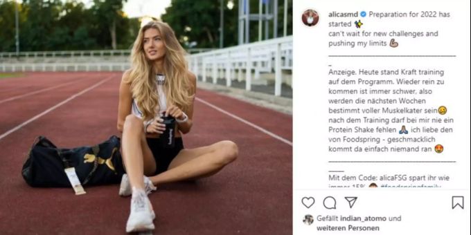 Das gilt aber auch für Alica Schmidt, die auch glaubt, im 400-Meter-Sprint mit Haaland mithalten zu können. Alica Schmidt Instagram