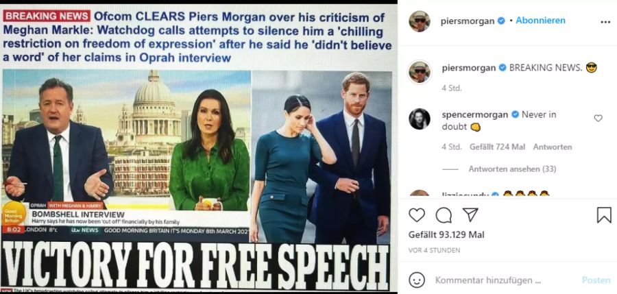 Piers Morgan feiert seinen Triumph.