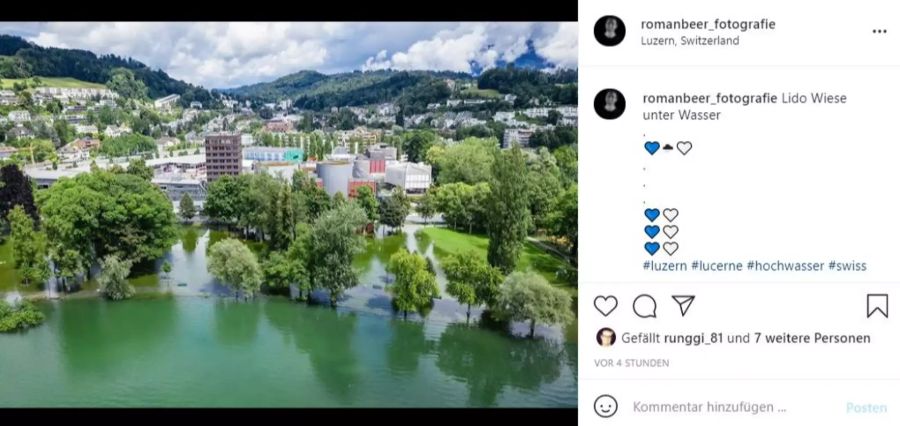 Die Lido Wiese in Luzern wurde überschwemmt.