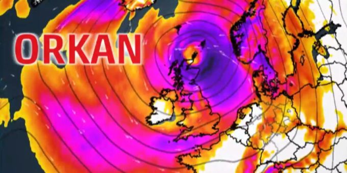 Das Auge des Orkans befindet sich über Schottland. Orkan