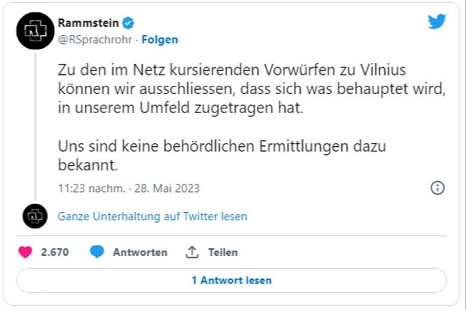 Das offizielle Statement der Band Rammstein. Rammstein Till Lindemann