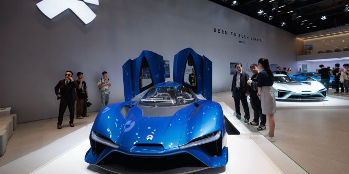 epa10580068 An EP9 car stands on display at the NIO company booth, during the second press day of the 20th Shanghai International Automobile Industry Exhibition, in Shanghai, China, 19 April 2023. The 20th Shanghai International Automobile Industry Exhibition will be held from 20 to 27 April. The Shanghai Auto Show will feature over 1000 exhibitors, 100 new models, and 70 new electric vehicles. According to the organisers, the show will highlight intelligence, electrification, and digitalisation of carmakers innovations. EPA/ALEX PLAVEVSKI The 20th Shanghai International Automobile Nio