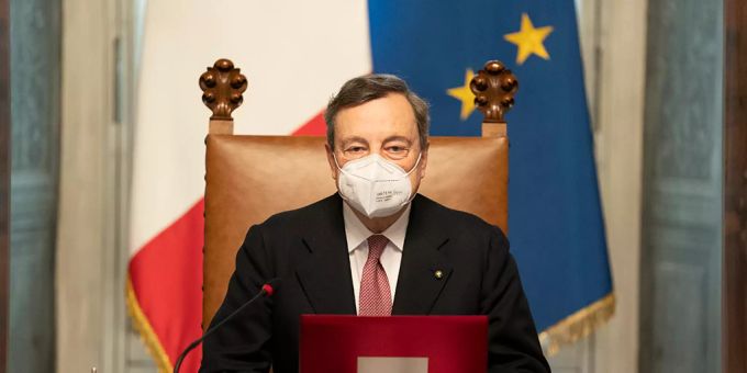 Mario Draghi, Premierminister von Italien, leitet die erste Sitzung des Ministerrats im Palazzo Chigi. Mario Draghi