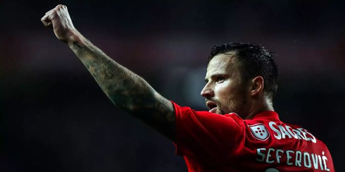 Benficas Haris Seferovic feiert einen Treffer gegen Nacional. Benfica vs Nacional