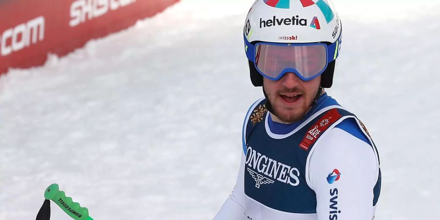 Luca Aerni im Ziel nach der Kombi-Abfahrt in Åre.