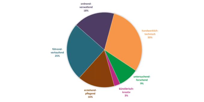 Die Verteilung der Arbeitnehmenden in die sechs von den Psychologen festgelegten Interessensgruppen. Die Verteilung der Arbeitnehmenden in die sechs von den Psychologen festgelegten Interessensgruppen.