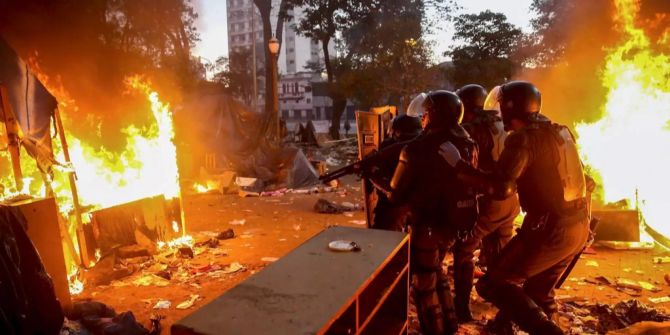 Brasilianische Polizisten während einer Operation im Drogen-Umschlagplatz «Cracolandia» in Sao Paulo.