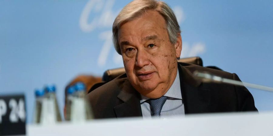 Antonio Guterres, UN-Generalsekretär, hält beim Weltklimagipfel eine Rede.