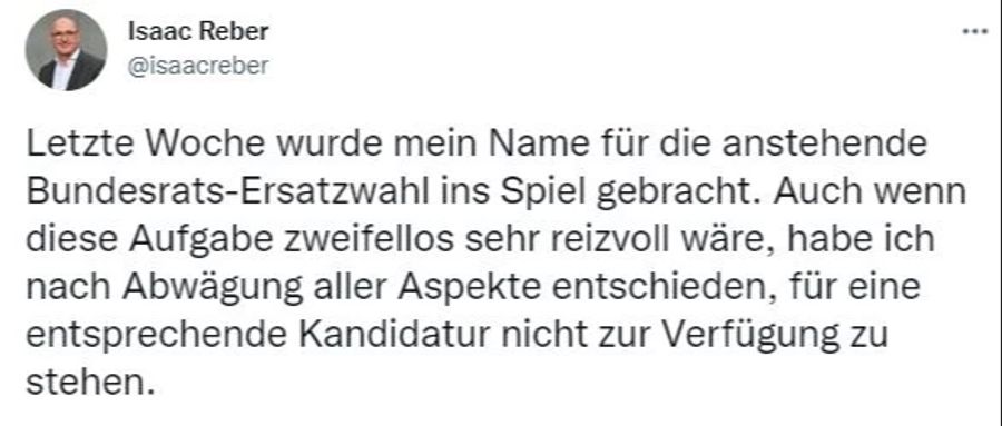 Isaac Reber Grüne Bundesrat