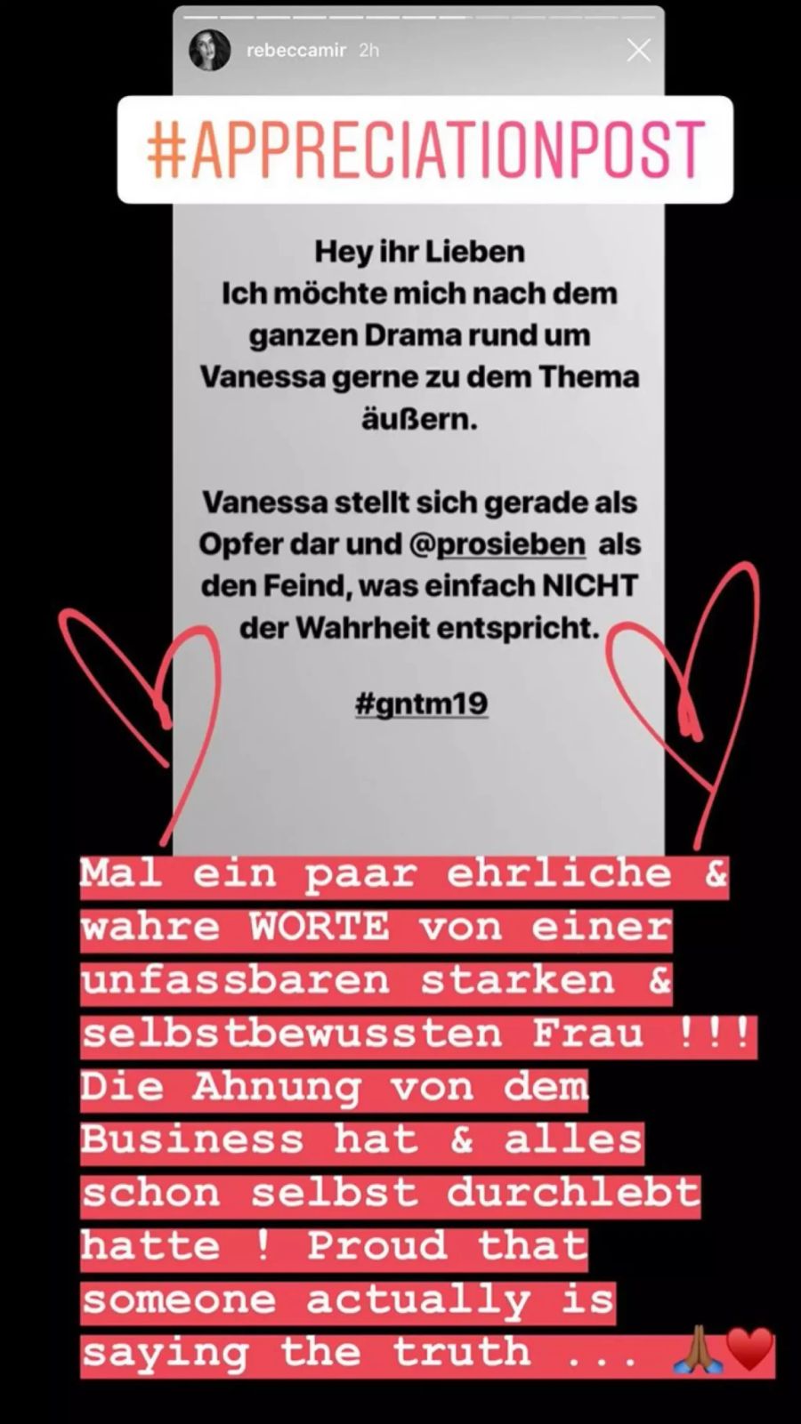 Rebecca Mirr postete dieses Statement, welches Simone kommentierte.