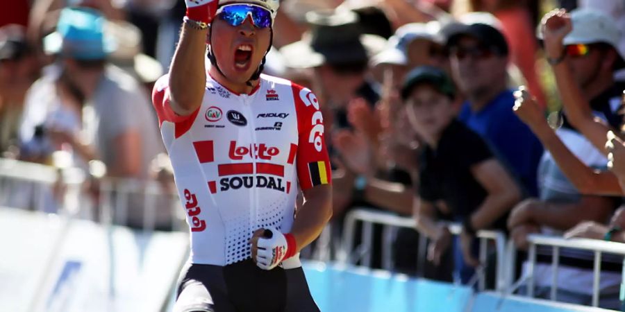 Caleb Ewan - der Australier im belgischen Team Lotto-Soudal, holt sich den Sieg in Pesaro