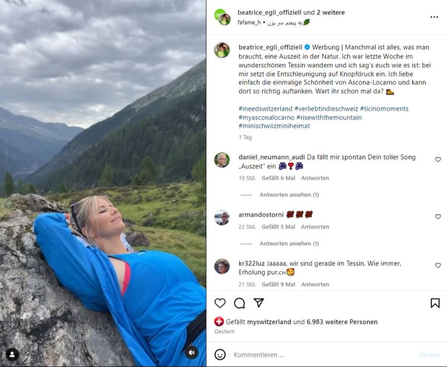 Beatrice Egli lässt im Tessin die Seele baumeln.