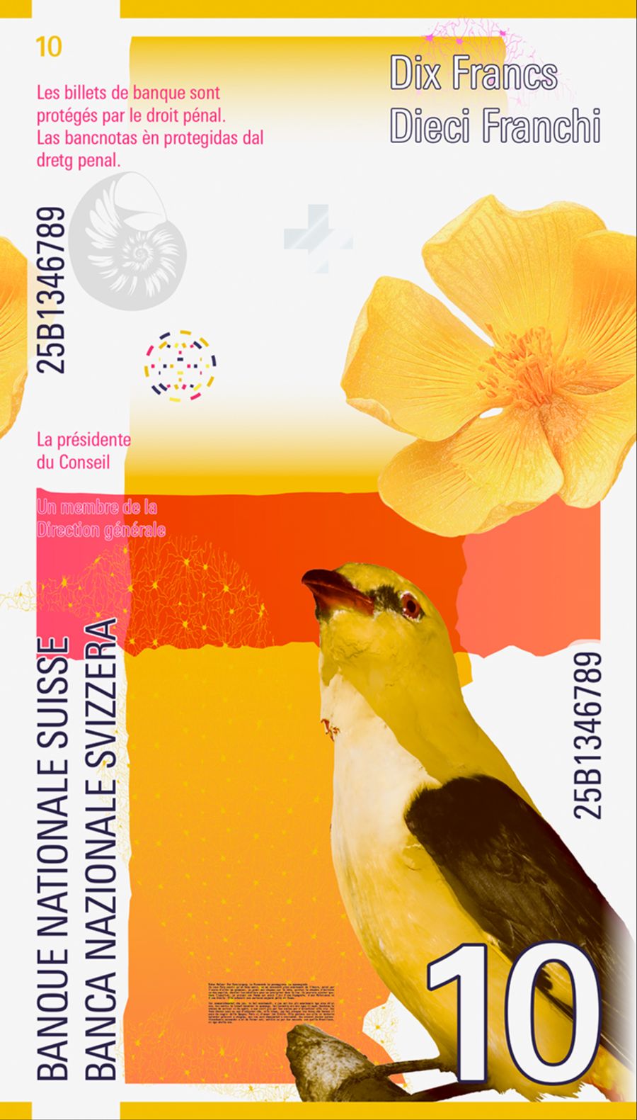 Vögel und Blumen zieren die Note.