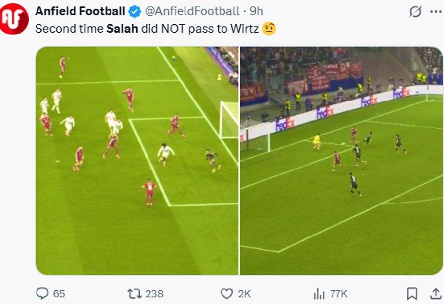 Dieser Account weist darauf hin: Wirtz wurde nicht zum ersten Mal von Salah ignoriert.
